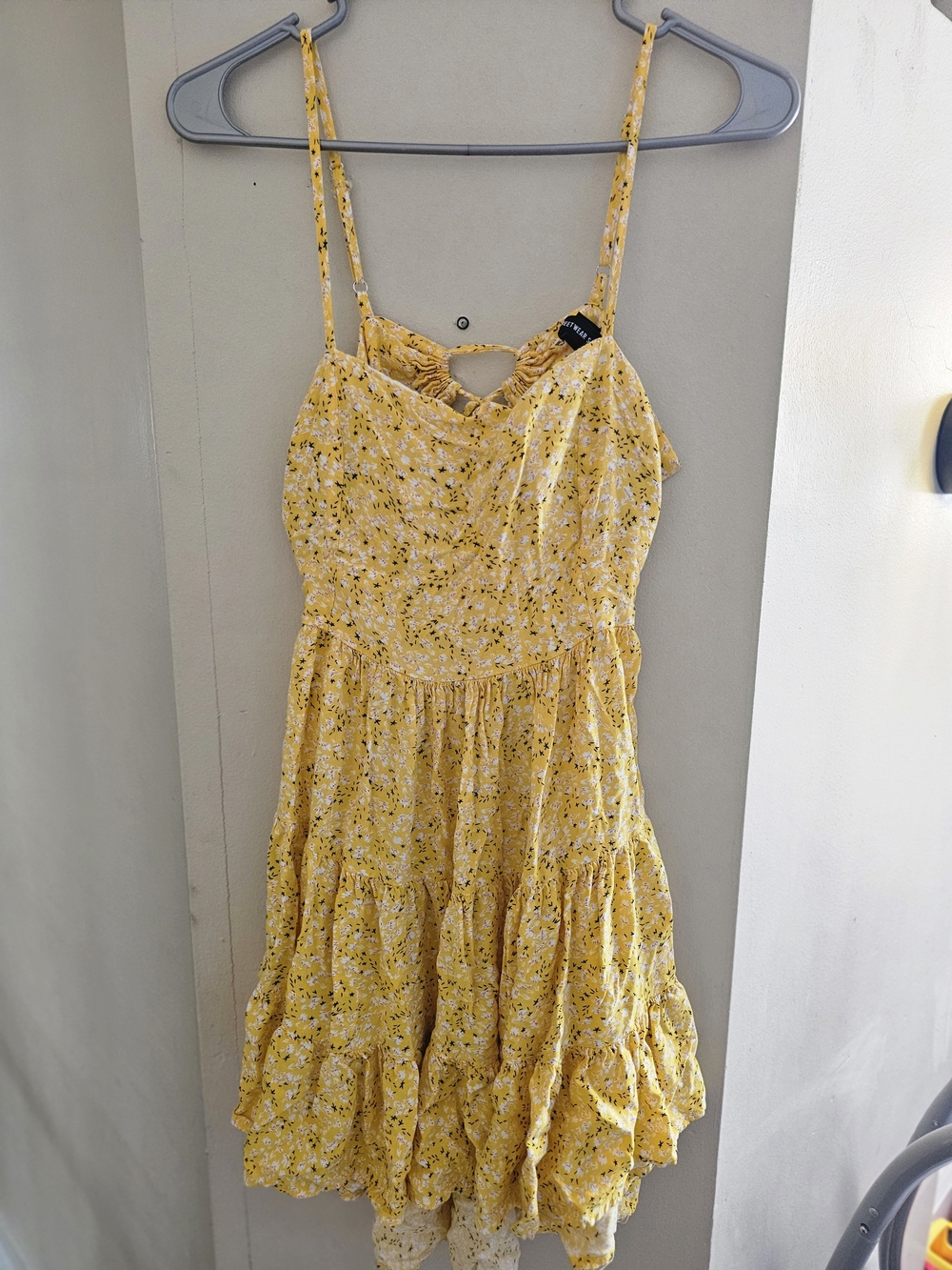 Streetwear Society Yellow Floral Ruffle Mini Dress